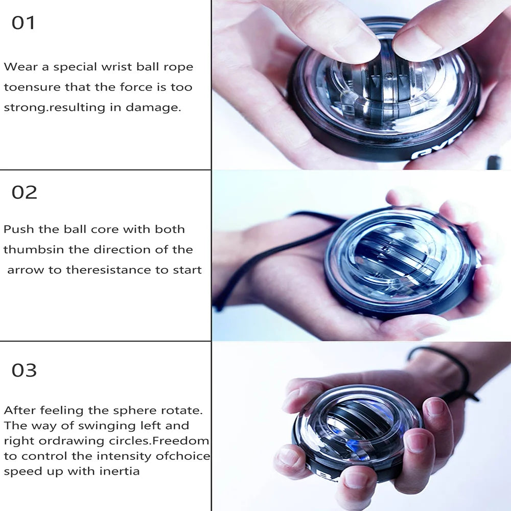 Power Ball Silent Grip Strength Device with Built in Elastic Device Self Starting Wrist Power Training Wrist Power Ball